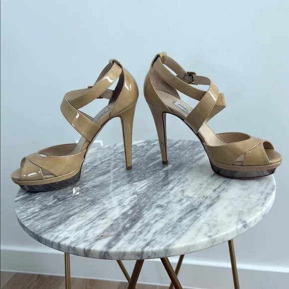 Jimmy Choo Tan Patent Leather Heels - Picture 3 of 11